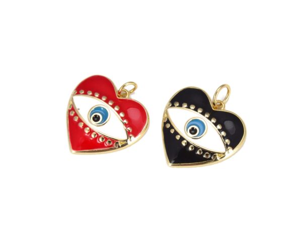 14K Gold Filled Evil Eye Enamel Heart Pendant Charm, Enamel Heart Charm, Red Heart Pendant for Bracelet Necklace Earrings 21x22mm, CP649