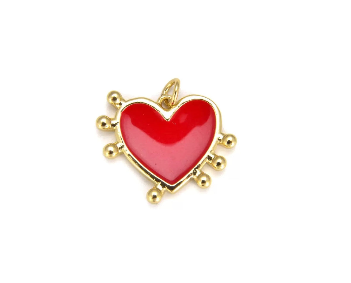 18K Gold Filled Red Enamel Heart Pendant Charm, Enamel Heart Charm, Heart Pendant, Small Heart Necklace, Pave Findings, 24x21mm, CP653