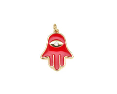 14K Gold Filled Red Enamel Hamsa Hand, Hamsa Hand Charm, Hamsa Pendant, Hamsa Necklace, Hamsa Bracelet, Hamsa, Charm Necklace 19x28mm, CP654