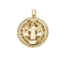 14K Gold Flled Cubic Zirconia Micro Pave St. Benedict Charm, St. Benedict Bracelet, Christian Charms, St. Benedict Necklace, 22x24mm, CP655