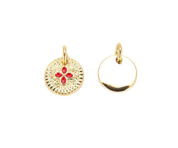 18K Gold Filled Enamel Four Leaf Clover Charm, Enamel Flower Charm, Lucky Clover, Red Clover, Flower Charms, Good Luck Charm, 12x10mm, CP656