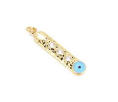 18K Gold Filled Micro Pave Vertical Bar Evil Eye Star Necklace, 38x7mm, CP658