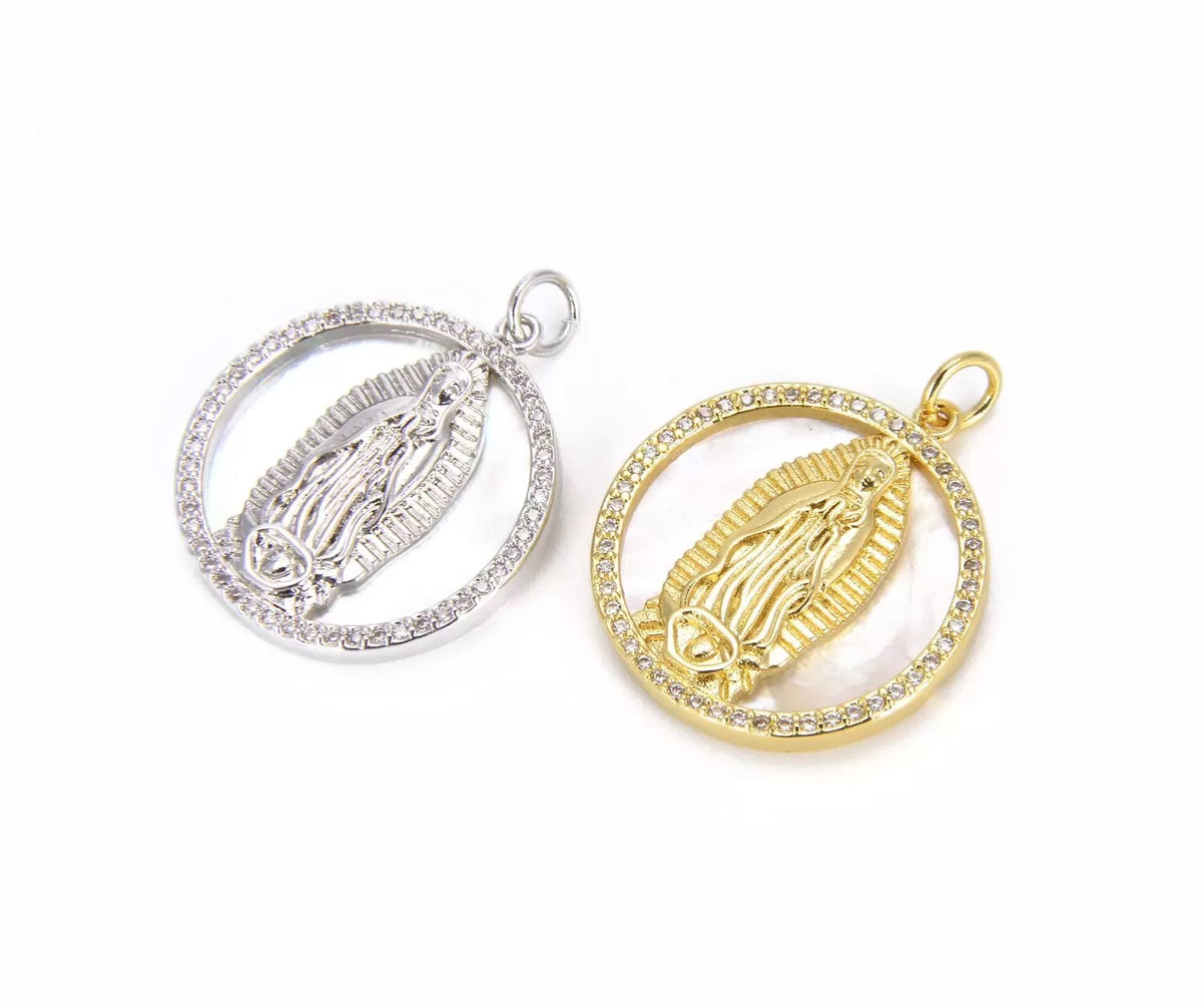 18K Gold Filled Dainty Virgin Mary PendantMicro Pave Virgen de Guadalupe Medallion for Necklace Religious Jewelry Supply 28x22mm, CP659