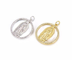 18K Gold Filled Dainty Virgin Mary PendantMicro Pave Virgen de Guadalupe Medallion for Necklace Religious Jewelry Supply 28x22mm, CP659