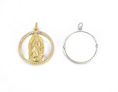 18K Gold Filled Dainty Virgin Mary PendantMicro Pave Virgen de Guadalupe Medallion for Necklace Religious Jewelry Supply 28x22mm, CP659