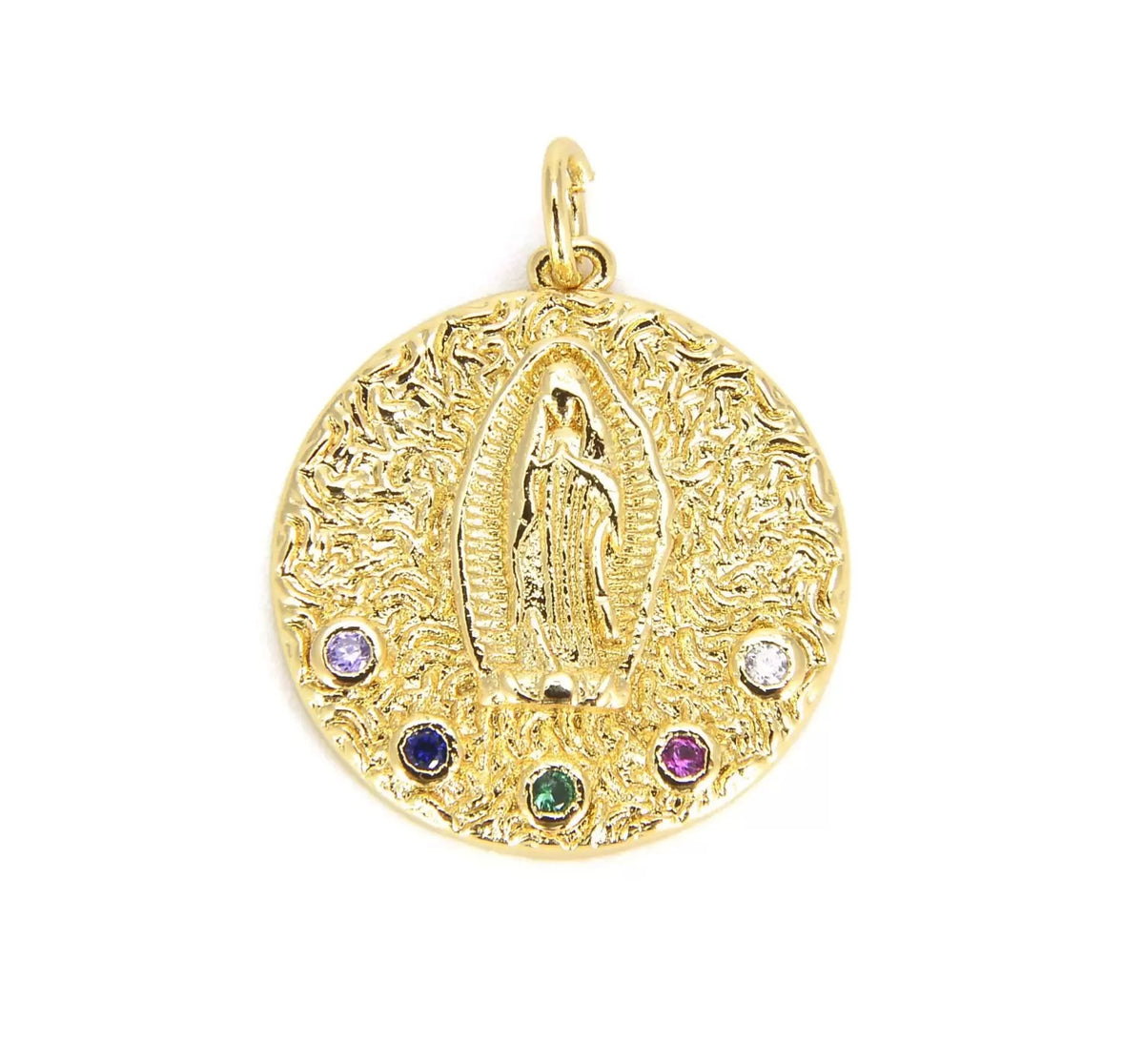 24K Gold Filled Dainty Virgin Mary Pendant Micro Pave Virgen de Guadalupe Medallion for Necklace Religious Jewelry Supply 25x20mm, CP660