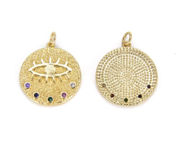 24K Gold Filled Large Multiple CZ Micro Pave Evil Eye Charm, Evil Eye Necklace, Evil Eye Bracelet, Evil Eye Jewelry, 25x20mm, CP662