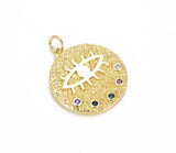 24K Gold Filled Large Multiple CZ Micro Pave Evil Eye Charm, Evil Eye Necklace, Evil Eye Bracelet, Evil Eye Jewelry, 25x20mm, CP662