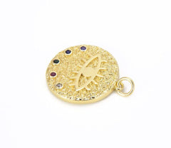 24K Gold Filled Large Multiple CZ Micro Pave Evil Eye Charm, Evil Eye Necklace, Evil Eye Bracelet, Evil Eye Jewelry, 25x20mm, CP662