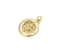 18K Gold Filled Round Compass Charm/Pendant, Starburst Charm, Star Necklace, North Star Charm, Starburst Charm, Gold Compass, 21x16mm, CP666