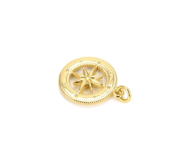 18K Gold Filled Round Compass Charm/Pendant, Starburst Charm, Star Necklace, North Star Charm, Starburst Charm, Gold Compass, 21x16mm, CP666