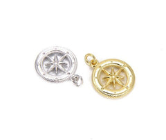 18K Gold Filled Round Compass Charm/Pendant, Starburst Charm, Star Necklace, North Star Charm, Starburst Charm, Gold Compass, 21x16mm, CP666