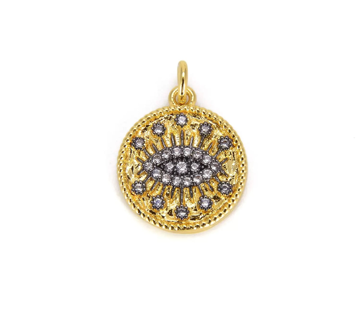 24K Gold Filled Eyelash Evil Eye Charm, CZ Micro Pave Evil Eye Pendant, Evil Eye Bracelet Charm, Evil Eye Jewelry, 20x15mm, CP671