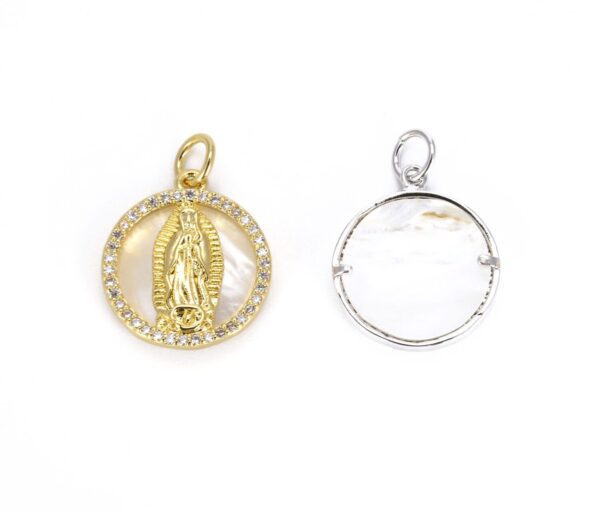 18K Gold Filled Small Virgin Mary Charm CZ Micro Pave on Shell, Our Lady Of Guadalupe, Virgin Mary Necklace, Mary Charm, 20x15mm, CP674