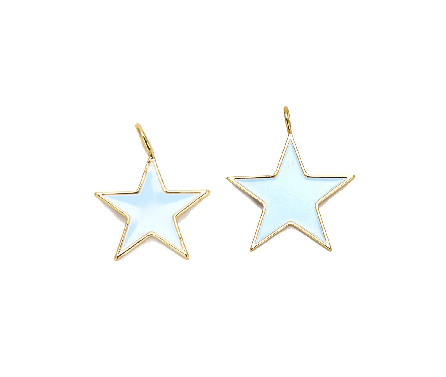 18K Gold Filled Blue Enamel, INSPIRED CZ Micro PAVE Charm Pendant Brass, Gold Filled Over Brass Star, Fast Ship, Small/Medium/ Large Light Blue Star, CP680