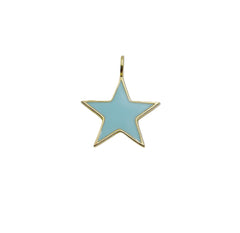 18K Gold Filled Blue Enamel, INSPIRED CZ Micro PAVE Charm Pendant Brass, Gold Filled Over Brass Star, Fast Ship, Small/Medium/ Large Light Blue Star, CP680