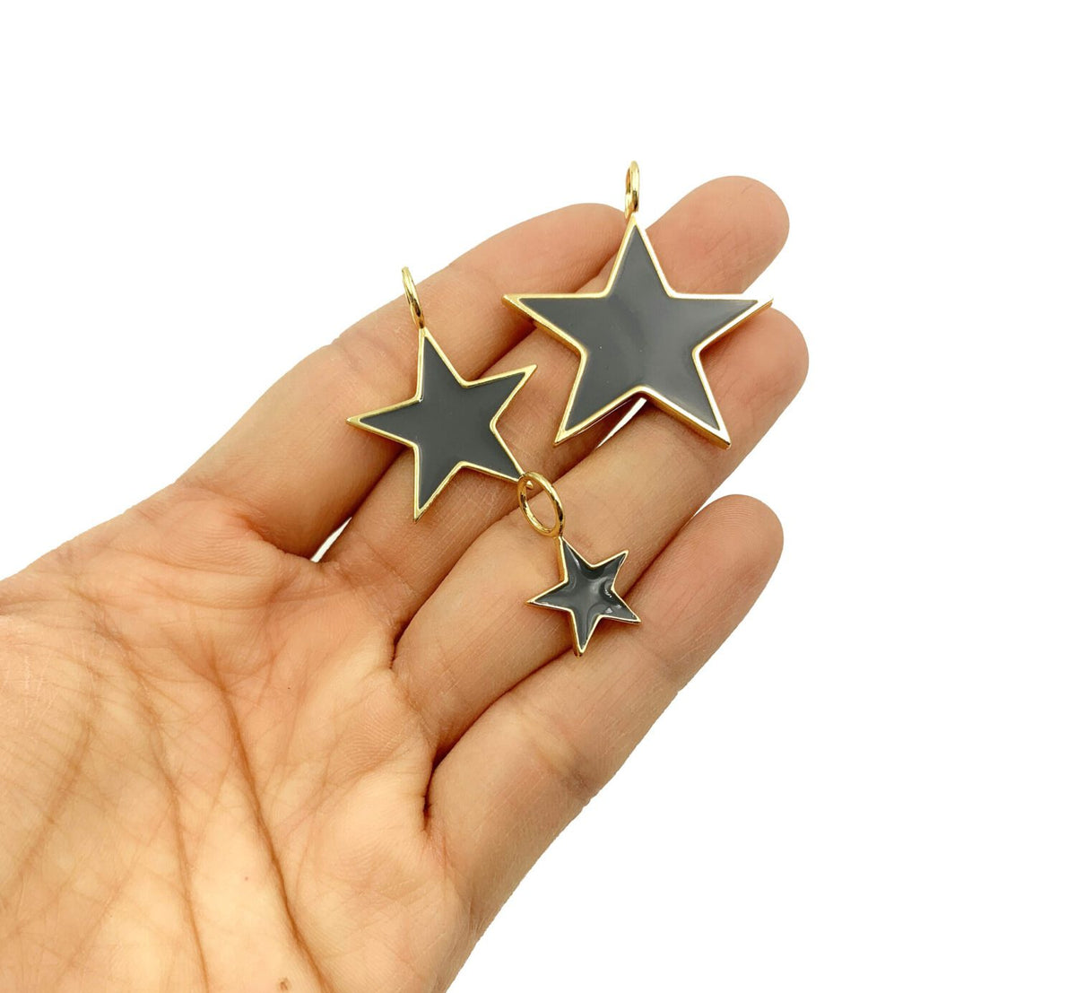 24K Gold Filled Gray Enamel Star Charm, Enamel Star Charm, Gray Star Pendant, Charm Necklace, Enamel Charms, Small, Medium, Large, CP681A