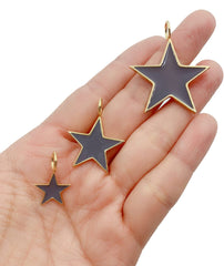 24K Gold Filled Gray Enamel Star Charm, Enamel Star Charm, Gray Star Pendant, Charm Necklace, Enamel Charms, Small, Medium, Large, CP681A