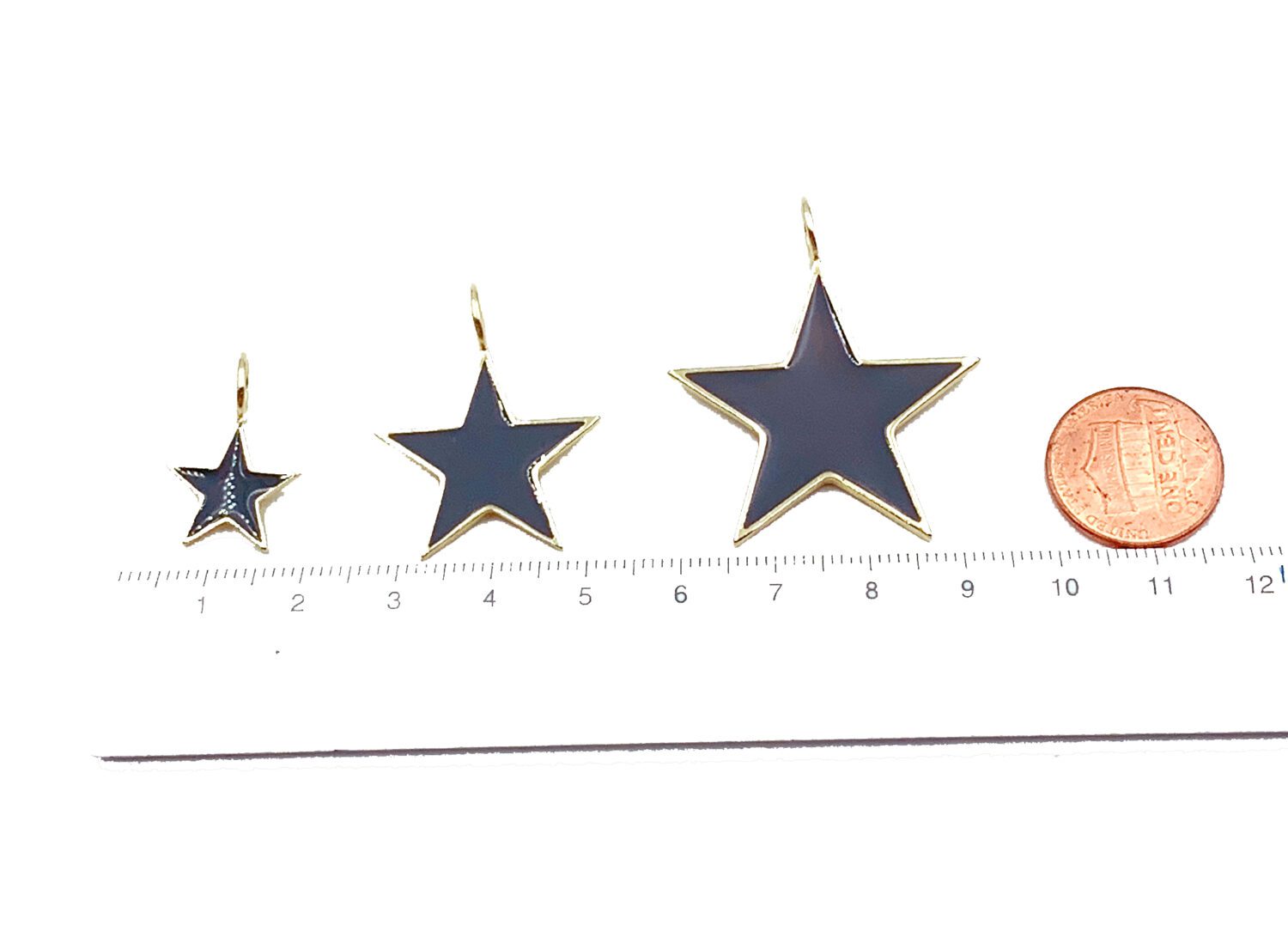 24K Gold Filled Over Brass Black Enamel Star Charm, Black & Gold Star Pendant, Charm Necklace, Small, Medium, Large, CP681