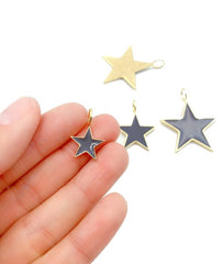 24K Gold Filled Gray Enamel Star Charm, Enamel Star Charm, Gray Star Pendant, Charm Necklace, Enamel Charms, Small, Medium, Large, CP681A