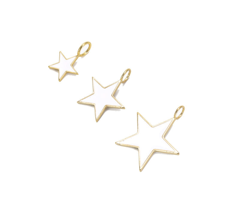 18K Gold Filled Over Brass White Enamel Star Charm, Star Pendant, Charm Necklace, Enamel Charms, Small, Medium, Large, CP683