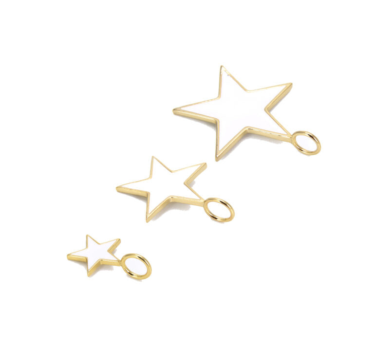 18K Gold Filled Over Brass White Enamel Star Charm, Star Pendant, Charm Necklace, Enamel Charms, Small, Medium, Large, CP683