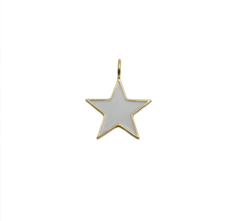 18K Gold Filled Over Brass White Enamel Star Charm, Star Pendant, Charm Necklace, Enamel Charms, Small, Medium, Large, CP683