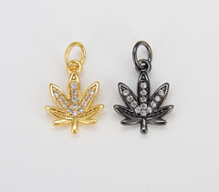 18K Gold Filled Marijuana Leaf Six Leaves Plant Necklace Pendant Micro Pave Leaf Charm Bracelet Earring Charm Bails for Jewelry Making, CP686