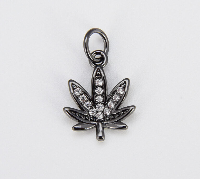 18K Gold Filled Marijuana Leaf Six Leaves Plant Necklace Pendant Micro Pave Leaf Charm Bracelet Earring Charm Bails for Jewelry Making, CP686