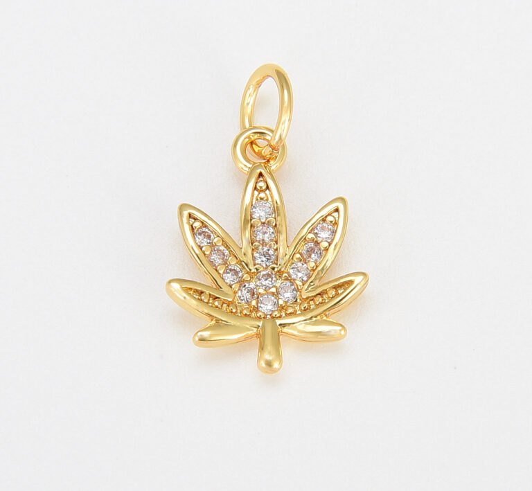 18K Gold Filled Marijuana Leaf Six Leaves Plant Necklace Pendant Micro Pave Leaf Charm Bracelet Earring Charm Bails for Jewelry Making, CP686