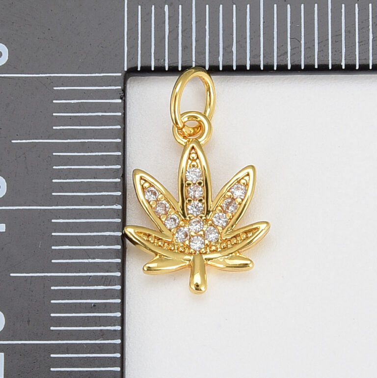 18K Gold Filled Marijuana Leaf Six Leaves Plant Necklace Pendant Micro Pave Leaf Charm Bracelet Earring Charm Bails for Jewelry Making, CP686