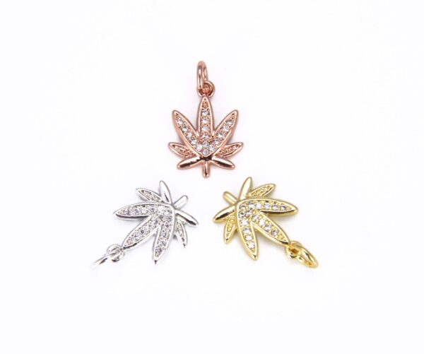 18K Gold Filled Marijuana Leaf Six Leaves Plant Necklace Pendant Micro Pave Leaf Charm Bracelet Earring Charm Bails for Jewelry Making, CP686