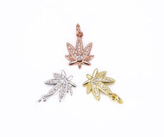 18K Gold Filled Marijuana Leaf Six Leaves Plant Necklace Pendant Micro Pave Leaf Charm Bracelet Earring Charm Bails for Jewelry Making, CP686