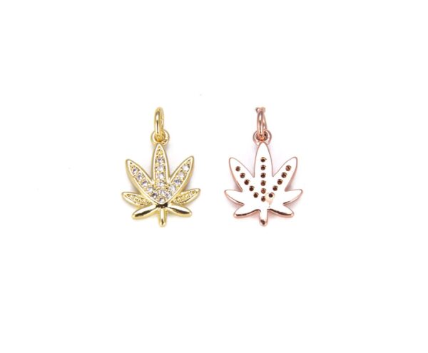 18K Gold Filled Marijuana Leaf Six Leaves Plant Necklace Pendant Micro Pave Leaf Charm Bracelet Earring Charm Bails for Jewelry Making, CP686