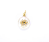 18K Gold Filled Freshwater Pearl Evil Eye Charm CZ Micro Pave CP714