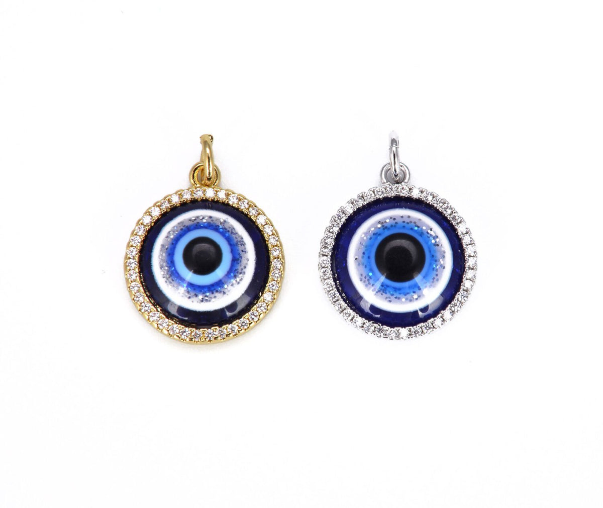 18K Gold Filled Blue Evil Eye Charm Pendant CZ Micro Pave, Evil Eye Necklace, Evil Eye Bracelet, Evil Eye Jewelry, 20x15mm, CP727