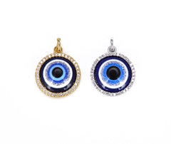 18K Gold Filled Blue Evil Eye Charm Pendant CZ Micro Pave, Evil Eye Necklace, Evil Eye Bracelet, Evil Eye Jewelry, 20x15mm, CP727