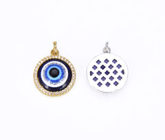 18K Gold Filled Blue Evil Eye Charm Pendant CZ Micro Pave, Evil Eye Necklace, Evil Eye Bracelet, Evil Eye Jewelry, 20x15mm, CP727