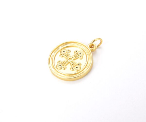 18K Gold Filled Round Cross Medallion Charm Pendant, Cross Necklace, Cross Charm Pendant, Jesus Charm, Celtic Cross Charm, 21x16mm, CP752