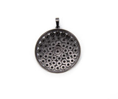 Black Cubic Zirconia Round Disc Charm Pendant, Round Charm Pendant, Medallion Pendant, Disc Charm, CZ Micro Pave, Cubic Zirconia, 50x40mm, CP797