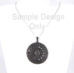 Black Cubic Zirconia Round Disc Charm Pendant, Round Charm Pendant, Medallion Pendant, Disc Charm, CZ Micro Pave, Cubic Zirconia, 50x40mm, CP797