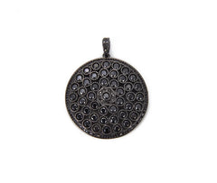 Black Cubic Zirconia Round Disc Charm Pendant, Round Charm Pendant, Medallion Pendant, Disc Charm, CZ Micro Pave, Cubic Zirconia, 50x40mm, CP797