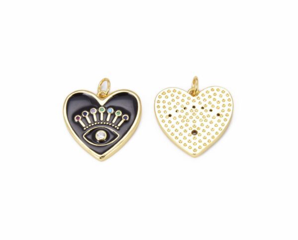 18K Gold Filled Heart Enamel Evil Eye Charm, Black Red Eye, Enamel Eye Pendant, Protection Eye Charm Love Medallion Pendant, Gold Filled Over Brass, CP810