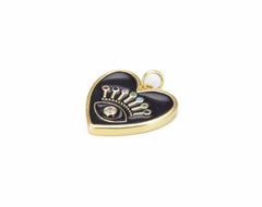 18K Gold Filled Heart Enamel Evil Eye Charm, Black Red Eye, Enamel Eye Pendant, Protection Eye Charm Love Medallion Pendant, Gold Filled Over Brass, CP810