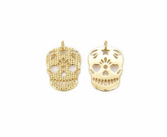 18K Gold Filled Skull Charm, Skull Head Charm Pendant, Skull Pendant, Skull Necklace, Skeleton Charm, 22x15mm, CP813