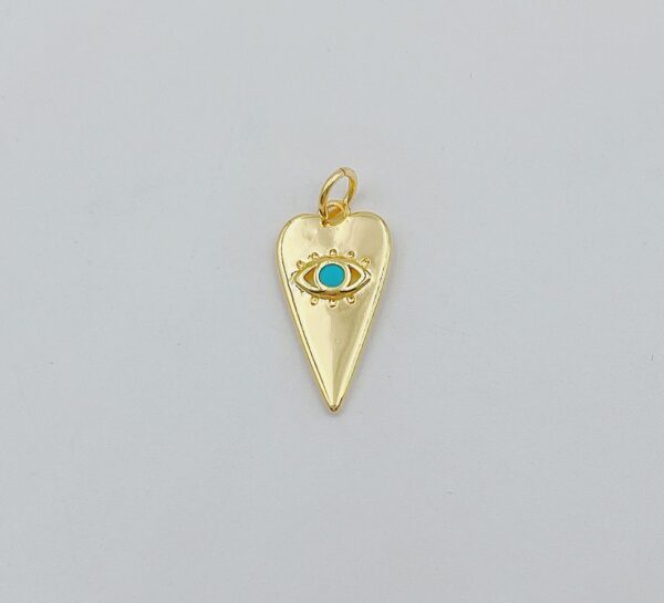 18K Gold Filled Heart Shaped Dainty Turquoise Evil Eye Charm, CP823A