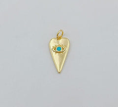 18K Gold Filled Heart Shaped Dainty Turquoise Evil Eye Charm, CP823A