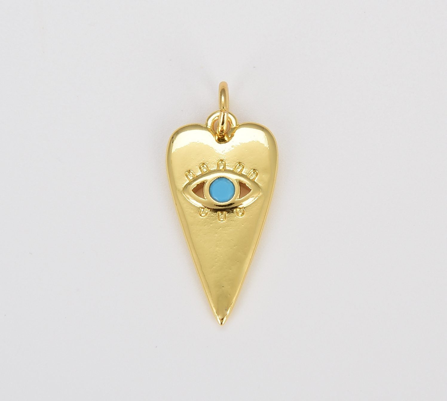 18K Gold Filled Heart Shaped Dainty Turquoise Evil Eye Charm, CP823A