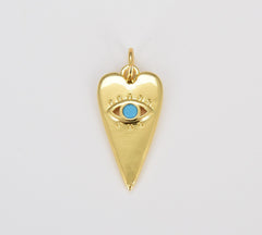 18K Gold Filled Heart Shaped Dainty Turquoise Evil Eye Charm, CP823A