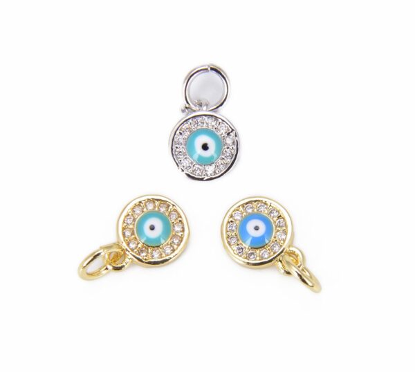 18K Gold Filled Enamel Round Medal Evil Eye Charm CZ Micro Pave, Evil Eye Necklace, Evil Eye Pendant, Evil Eye Charm, 12x7mm, CP824